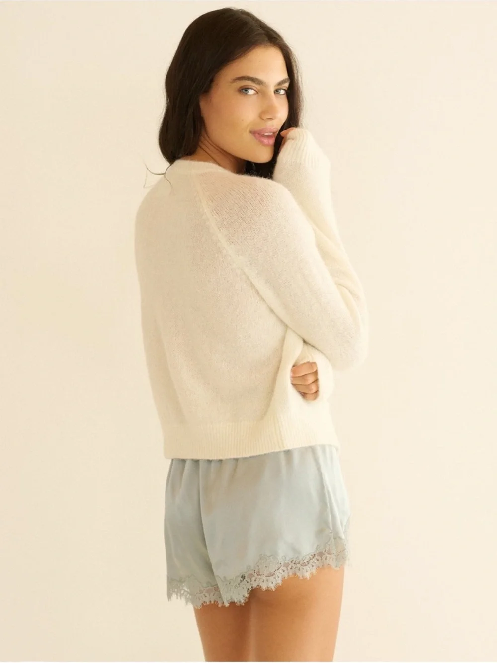 Doen Iona Silk Lace-Trim Shorts - Eucalyptus